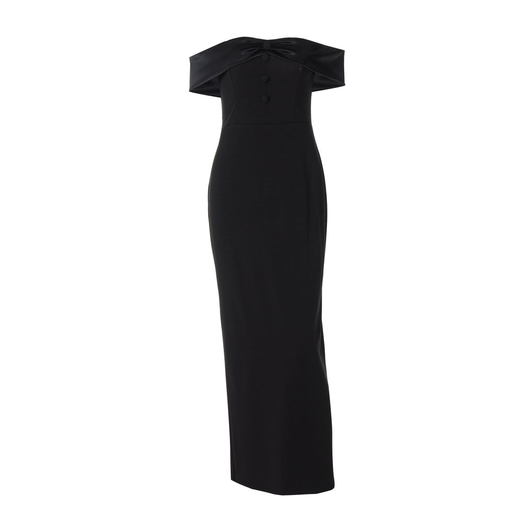 Damen Damenhaftes Maxi-Kleid mit off-shoulder Design und eleganten Knopfdetails Drune