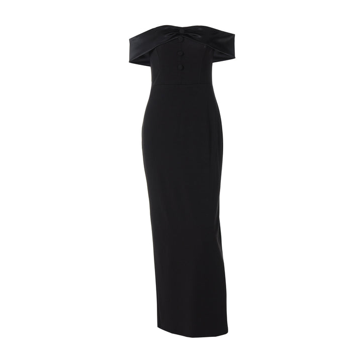 Damen Damenhaftes Maxi-Kleid mit off-shoulder Design und eleganten Knopfdetails Drune