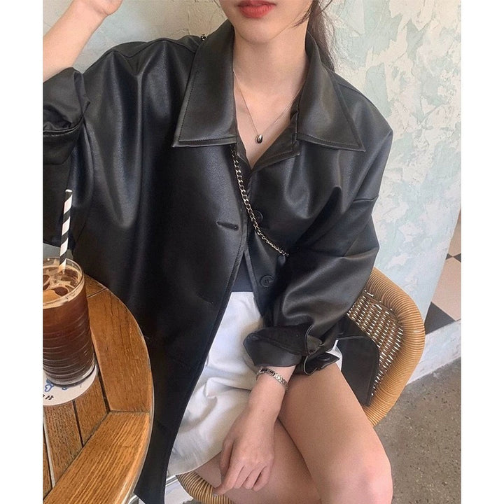 Damen Modische Longjacke aus hochwertigem Kunstleder mit praktischen Taschen und lässigem Schnitt Drune