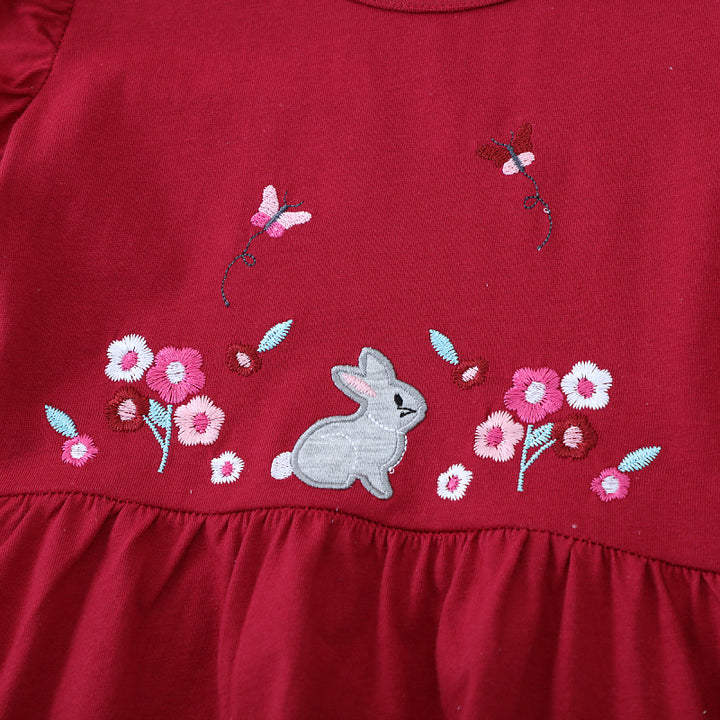 Mädchen Freizeitkleid mit niedlichem Hasen- und Blumenmotiv Drune