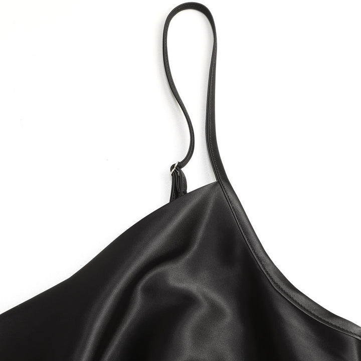 Damen elegantes Satin-Kleid mit verstellbaren Trägern und Taillenband Drune