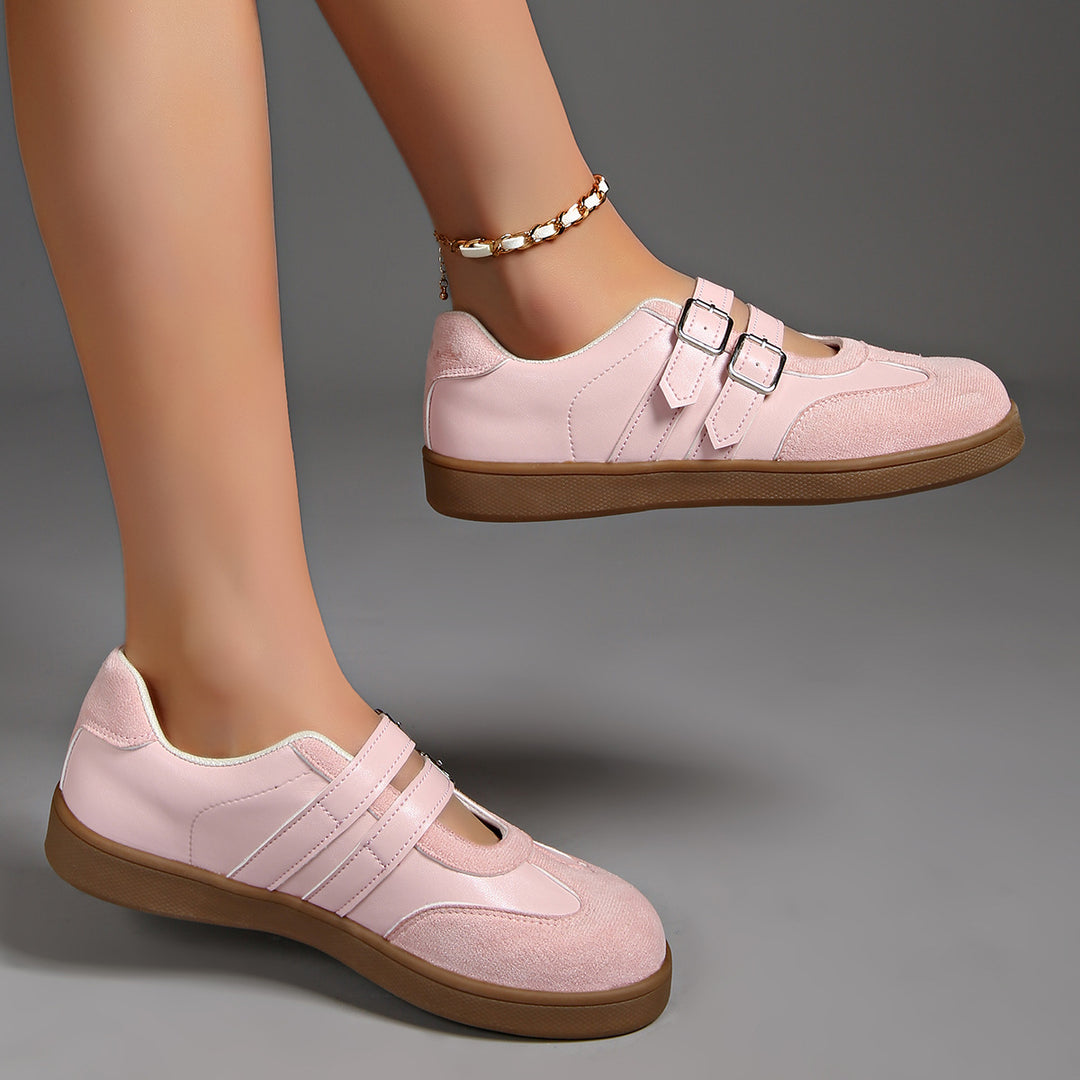 Damen nan Retro-inspirierte Mary-Jane-Sneaker mit doppeltem Schnallenriemen und ergonomischer Gummisohle Drune