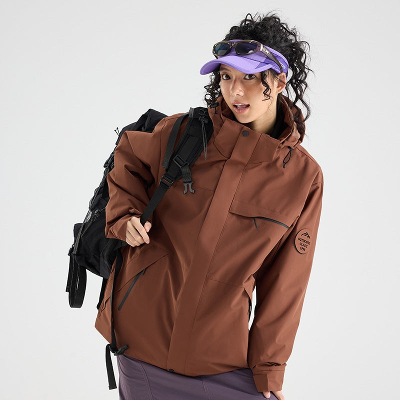 Herren Wasserdichte Outdoor-Softshelljacke mit Kapuze, hohem Stehkragen & Reißverschlusstaschen Drune