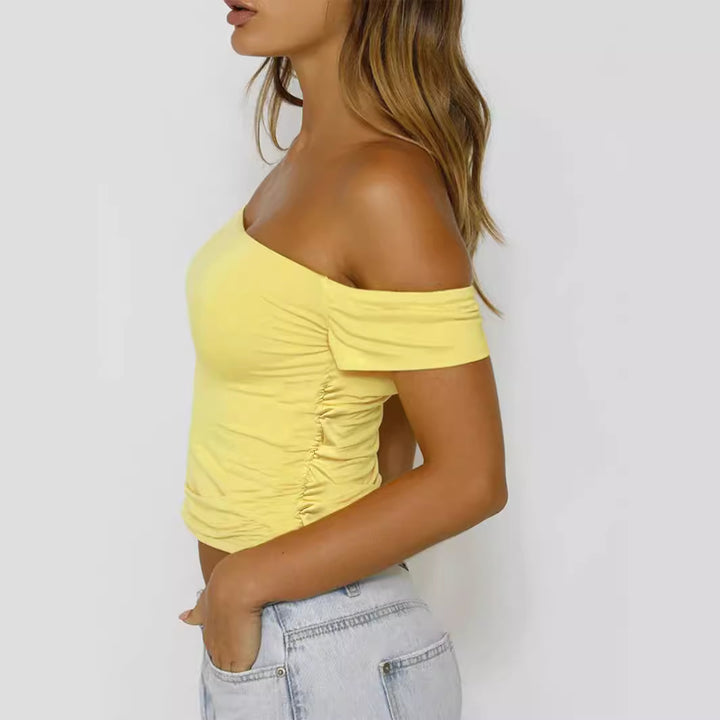 Damen Off-Shoulder Cropped Top mit Rüschendetails Drune