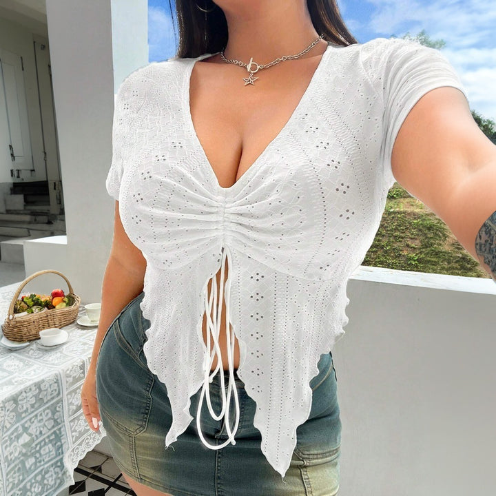 Damen Elegantes Oberteil mit Rüschendetail und V-Ausschnitt Drune