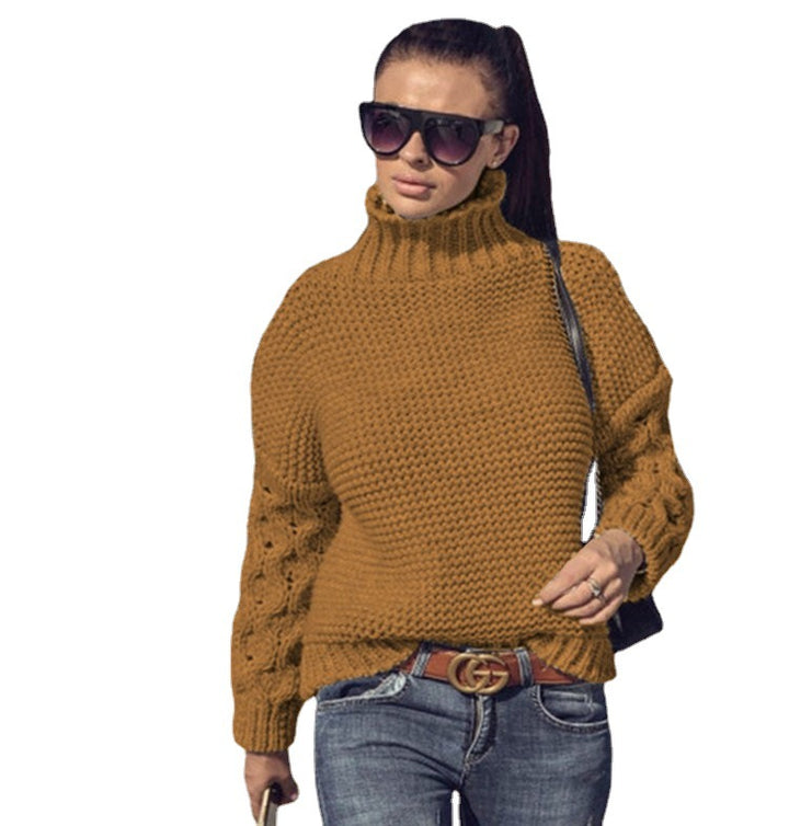 Damen kuscheliger Strickpullover mit Rollkragen und strukturierten Ärmeln Drune