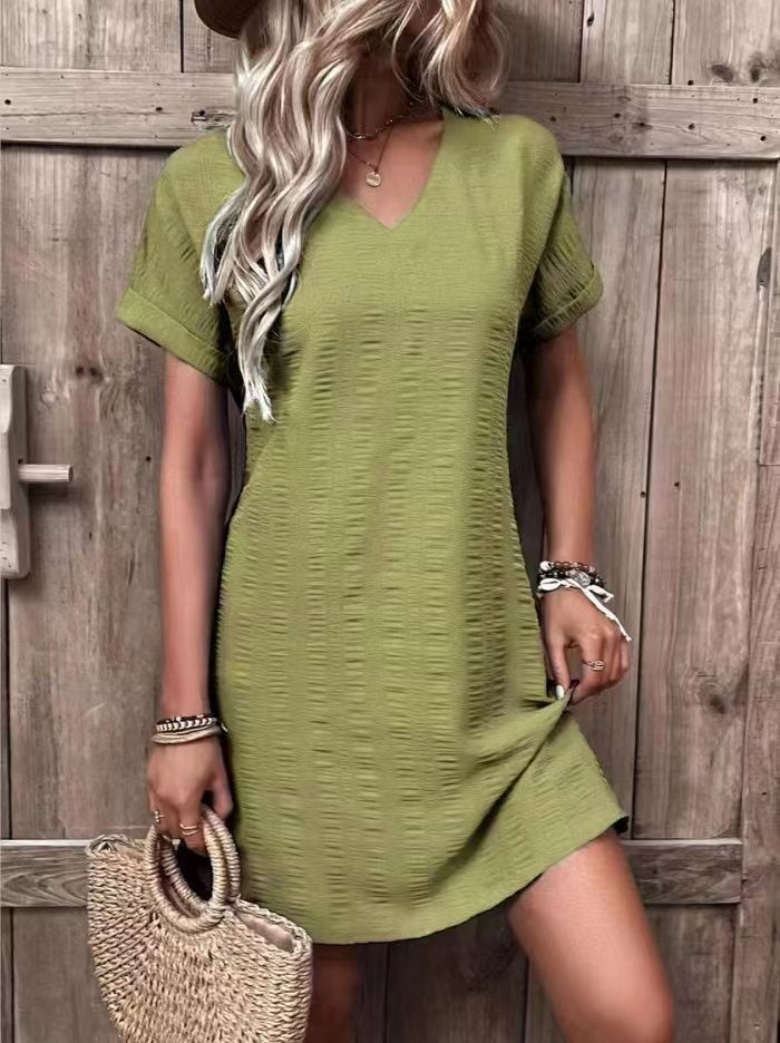 Damen lässiges V-Ausschnitt Kleid mit weitem Schnitt