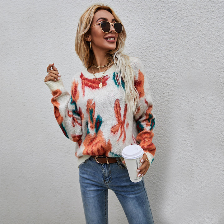 Damen modischer Pullover mit floralem Strickmuster Drune
