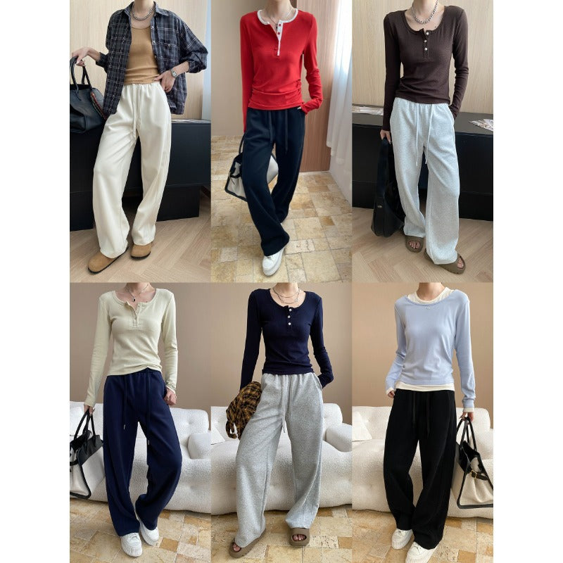 Damen lässige Sweatpants mit weitem Bein und elastischem Bund Drune