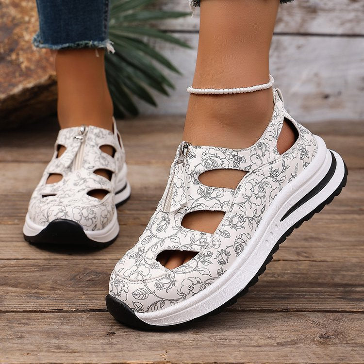 Damen Sandalen mit floralen Ausschnitten und komfortabler Sohle Drune