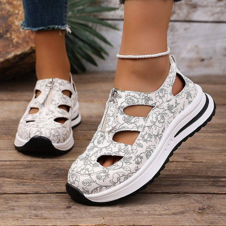 Damen Sandalen mit floralen Ausschnitten und komfortabler Sohle Drune