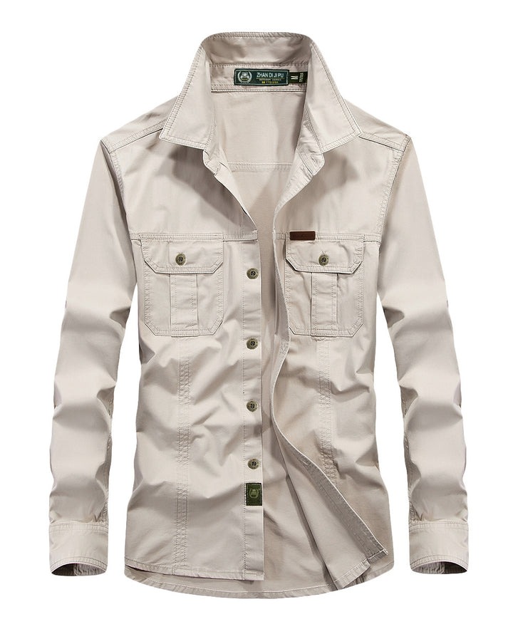 Herren leichtes Canvas-Fieldhemdjacke mit Brustpattentaschen und verstärkten Nähten Drune