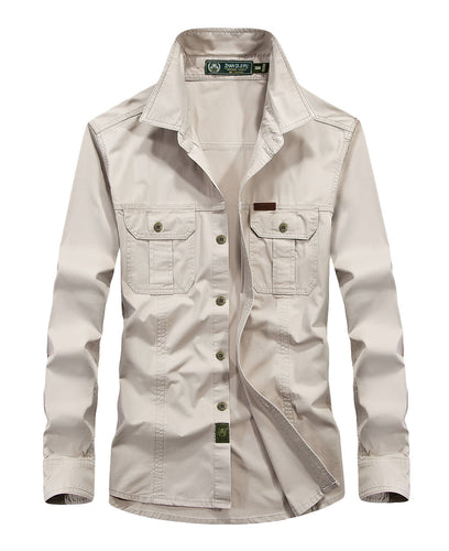 Herren leichtes Canvas-Fieldhemdjacke mit Brustpattentaschen und verstärkten Nähten Drune