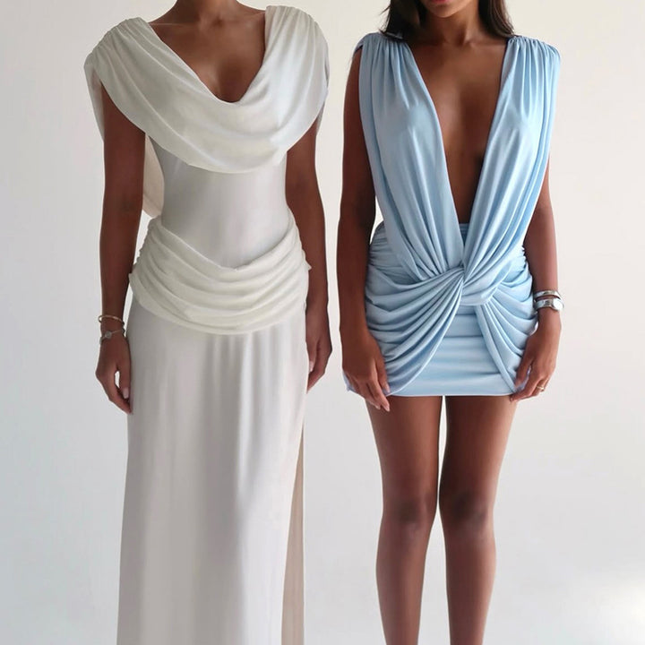 Damen Minikleid mit tiefem V-Ausschnitt und raffinierten Drapierungen Drune