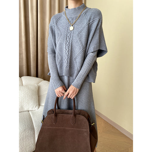 Damen eleganter Strickpullover mit hochgeschlossenem Design und modischen Zopfmustern Drune