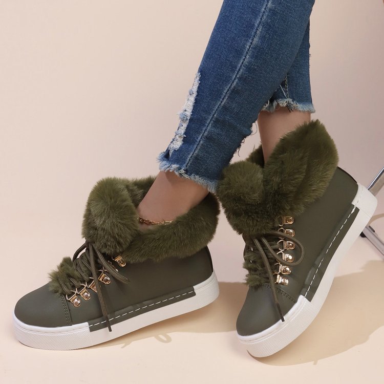 Damen Flauschige Sneakers mit Warmfutter und modischer Schnürung Drune