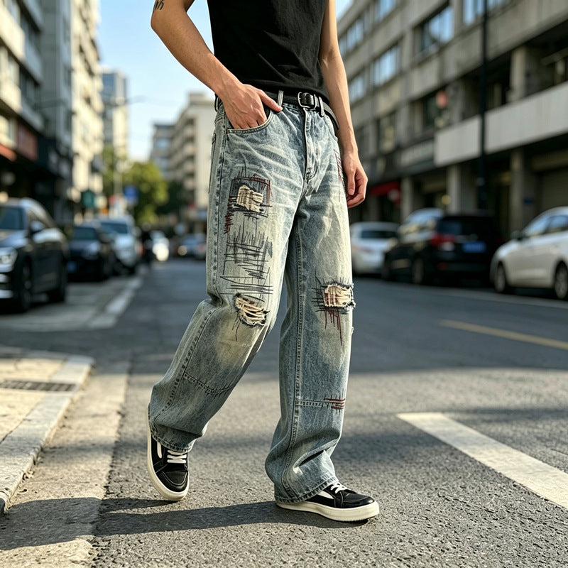Herren lockere Denim-Jeans im Used-Look Drune