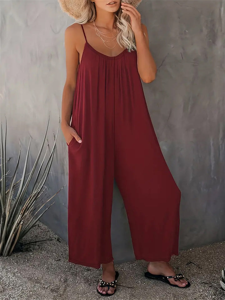 Damen legerer Jumpsuit aus fließendem Stoff mit verstellbaren Trägern und praktischen Taschen Drune