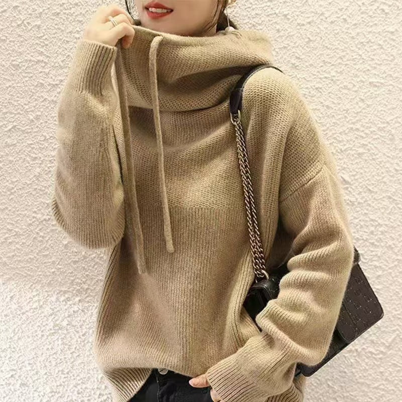 Damen Kuscheliger Rollkragen‑Hoodie aus Feinstrick mit Kordelzug und gerippten Bündchen Drune