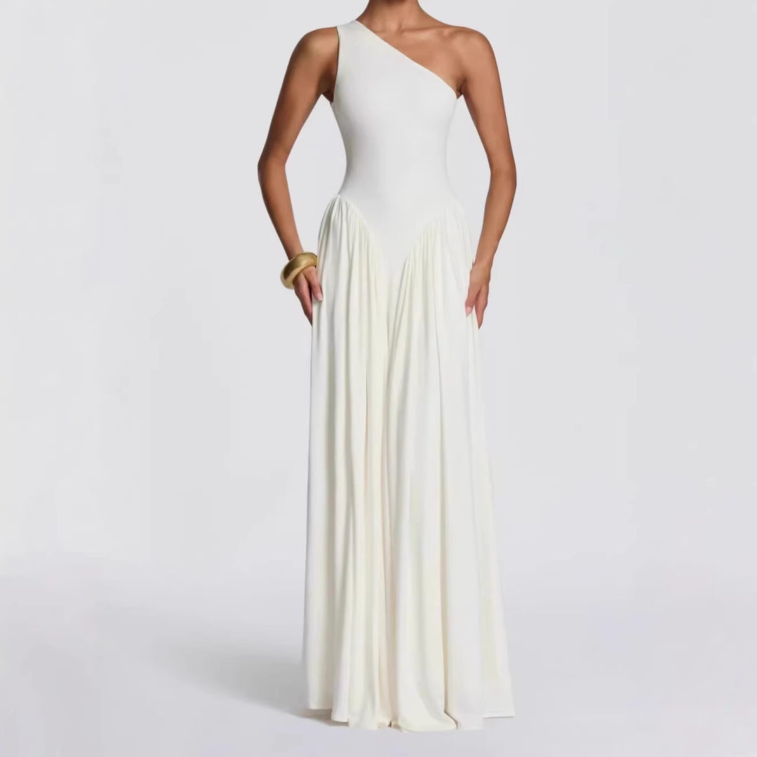 Damen Maxi-Kleid mit schulterfreiem Design und fließendem Stoff Drune