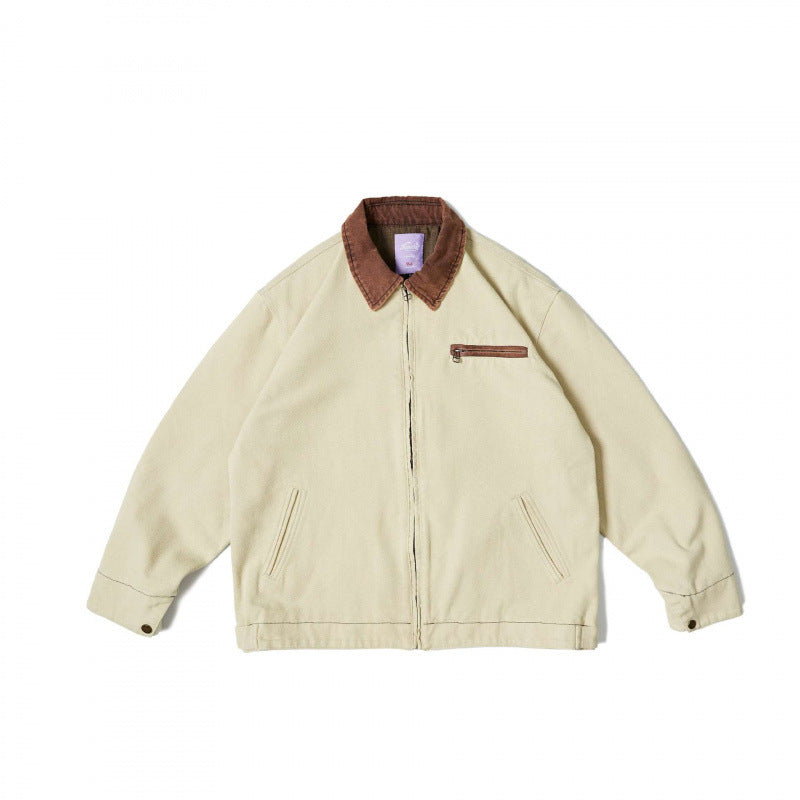 Unisex Weit geschnittene Blousonjacke im Worker‑Look mit Cordkragen und Brustreißverschluss Drune