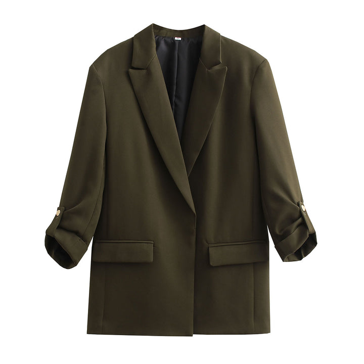 Damen Oversize Longline Blazer mit Dreiviertel-Ärmeln und Reverskragen Drune