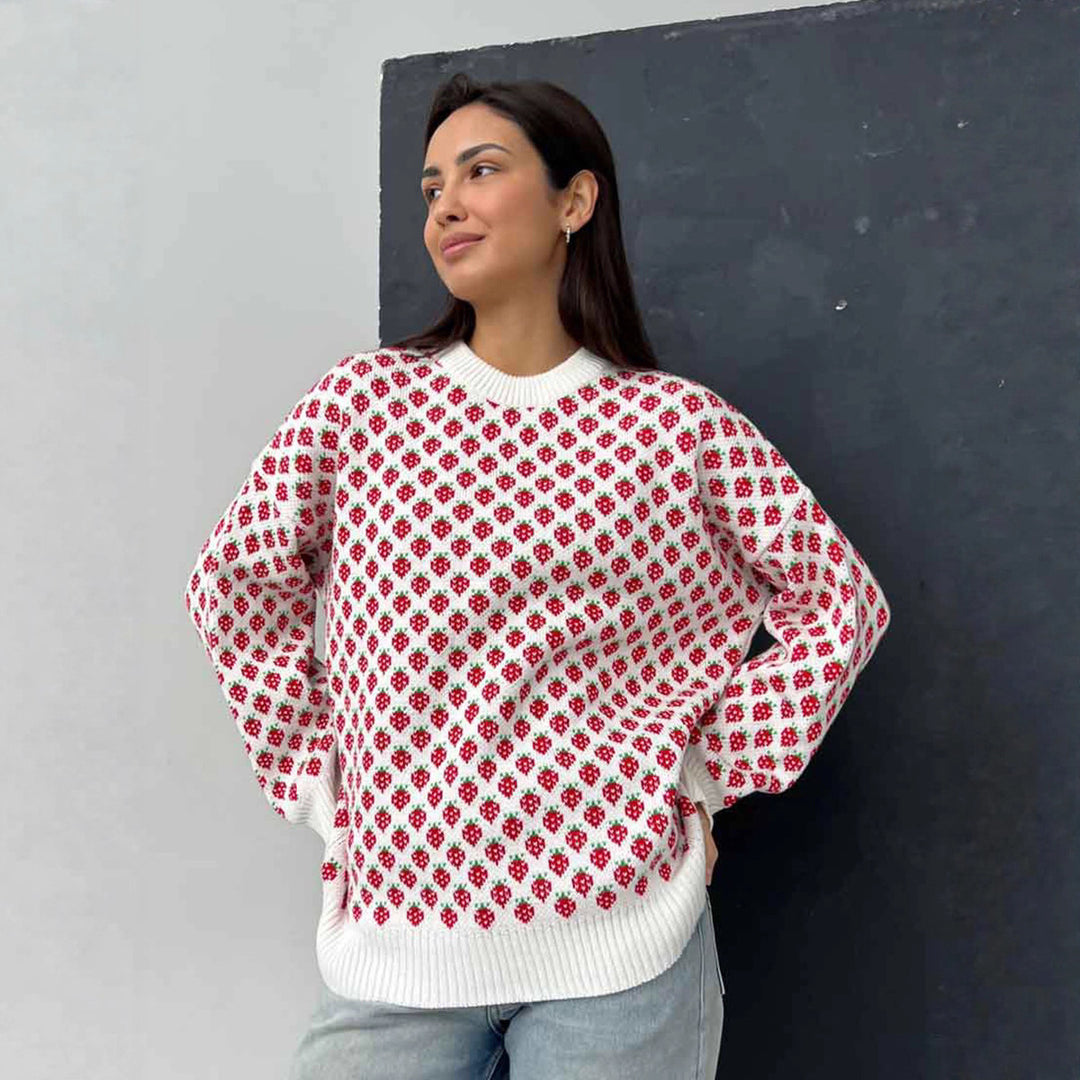 Damen Oversized Pullover mit floralem Muster Drune