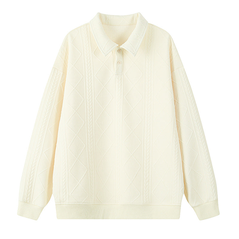 Herren Oversize-Polo-Strickpullover mit Rauten- und Zopfstruktur Drune
