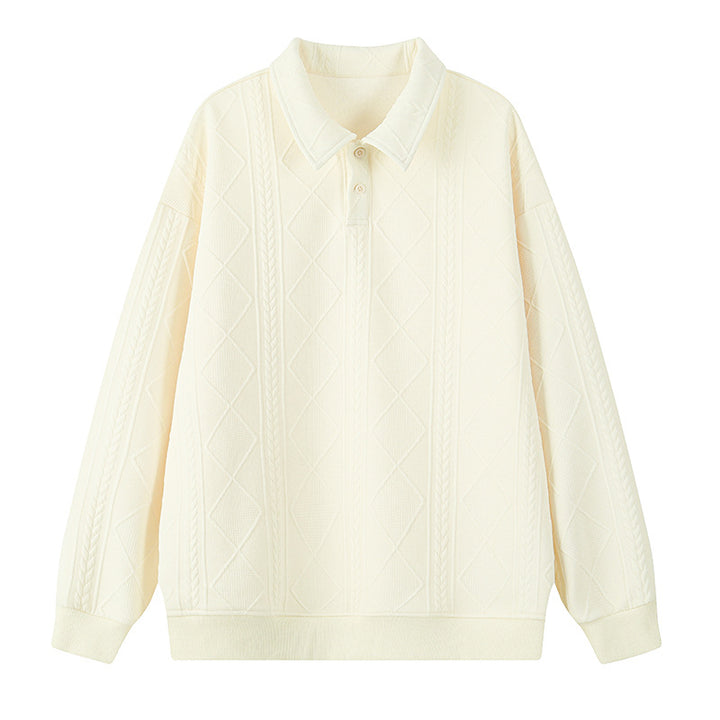 Herren Oversize-Polo-Strickpullover mit Rauten- und Zopfstruktur Drune