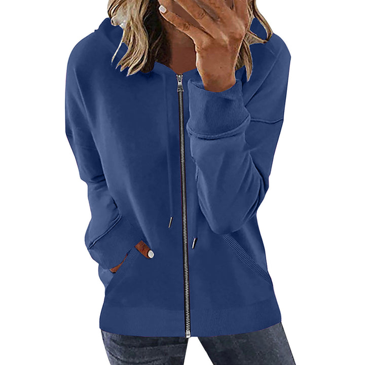 Damen nan Kapuzenjacke mit durchgehendem Reißverschluss, Kängurutaschen und elastischen Bündchen Drune