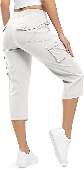Damen Capri Cargo-Hosen in Bermuda-Länge mit hoher Taille und aufgesetzten Klappentaschen Drune