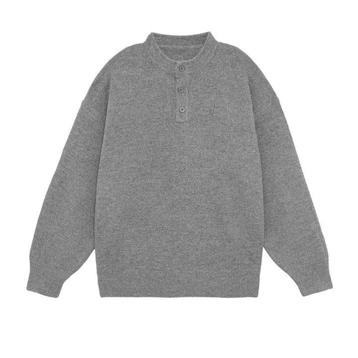 Herren Bequemer Grobstrickpullover mit Knopfleiste Drune