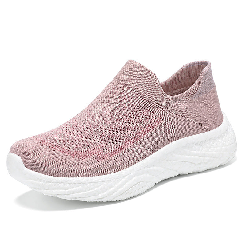 Damen nan nahtloser Strick-Slip-On Komfort-Laufschuh mit sockenähnlichem Schaft und gedämpfter Wellen-EVA-Sohle Drune