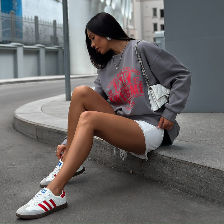 Damen lässiges Sweatshirt mit kreativem Druck Drune