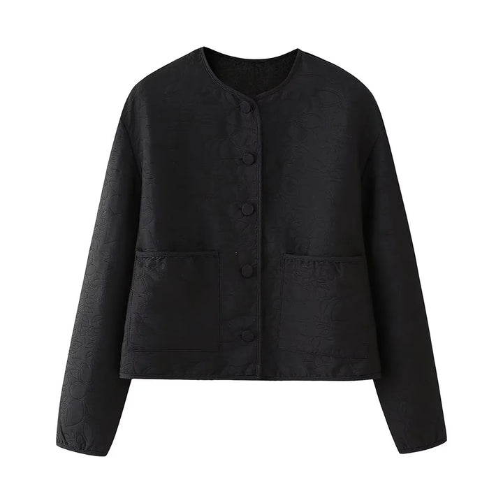 Damen nan gesteppte Kurzjacke mit Rundhals, verdeckter Druckknopfleiste und aufgesetzten Taschen Drune