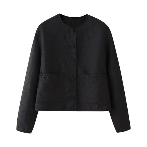 Damen nan gesteppte Kurzjacke mit Rundhals, verdeckter Druckknopfleiste und aufgesetzten Taschen Drune
