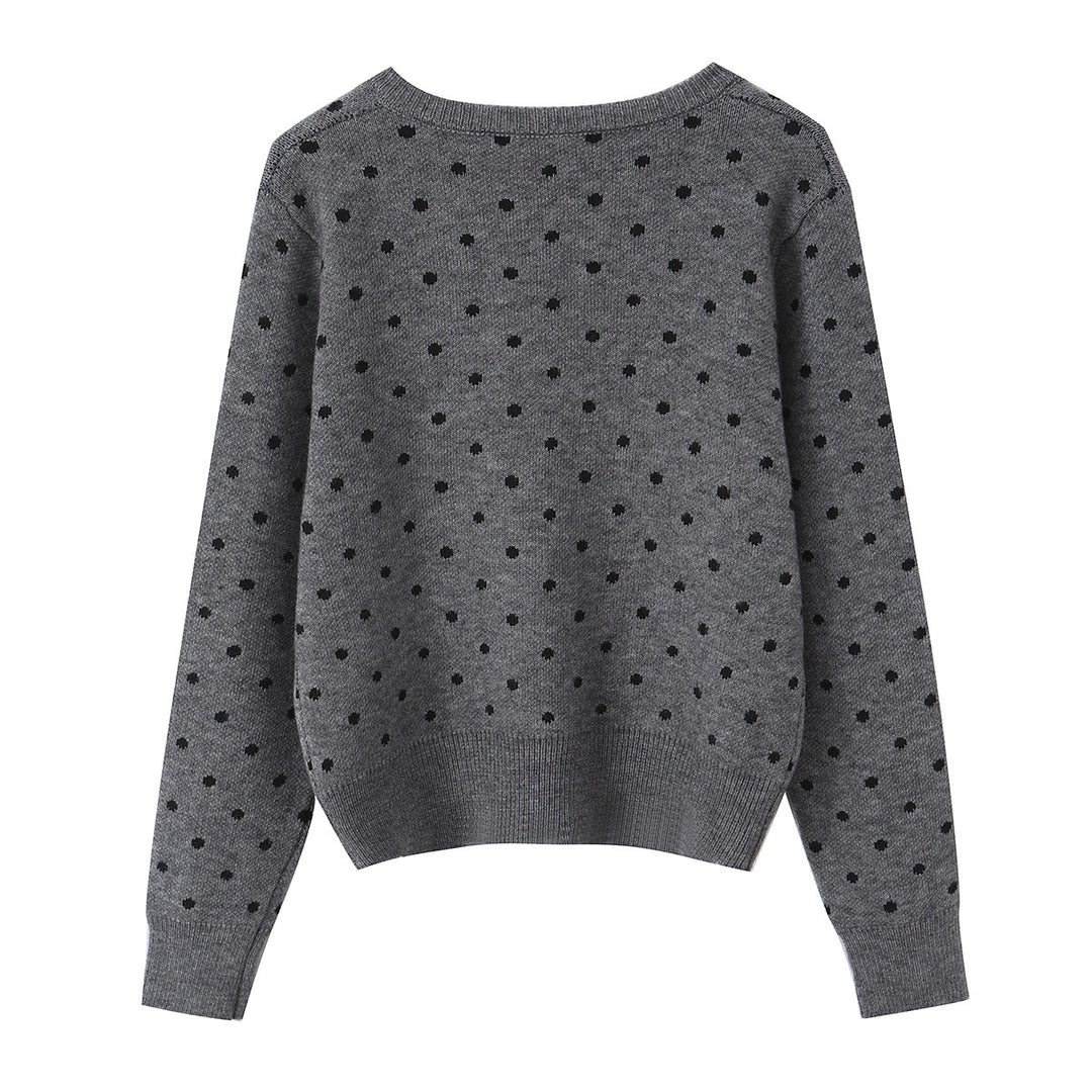 Damen nan feiner gestrickter Rundhals-Pullover mit Pünktchen-Jacquard und kurzem Taillenbund Drune