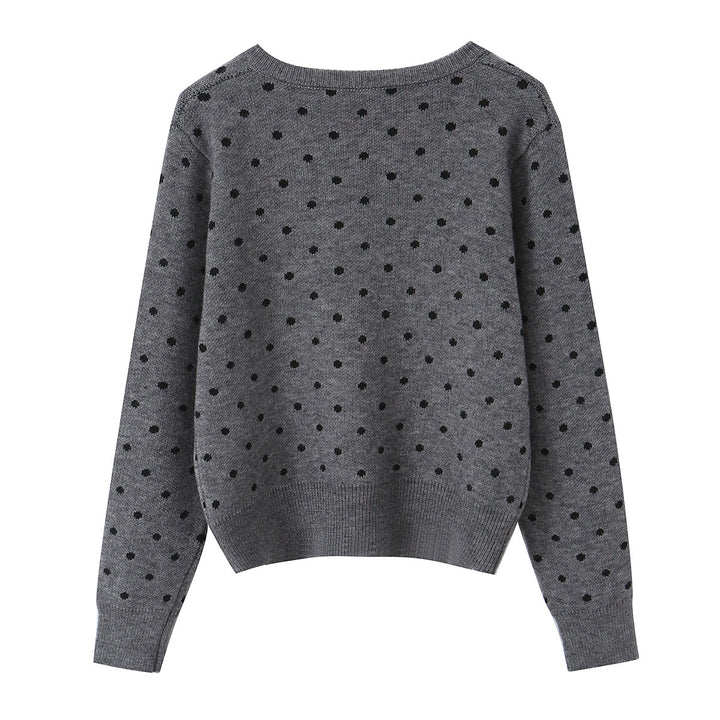 Damen nan feiner gestrickter Rundhals-Pullover mit Pünktchen-Jacquard und kurzem Taillenbund Drune