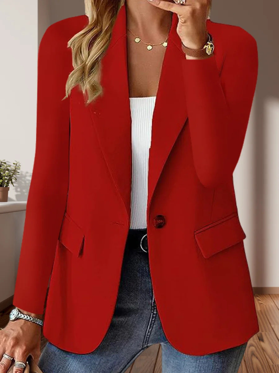 Damen Taillierter Single-Button-Blazer mit fallendem Revers und Pattentaschen Drune