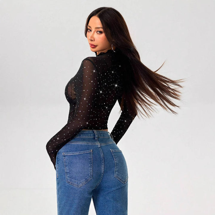 Damen Transparentes Oberteil mit Glitzer Drune