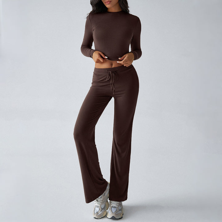 Damen nan tailliertes Longsleeve-Crop-Top und weite Lounge-Hose im Zweiteiler-Set aus Stretchjersey Drune
