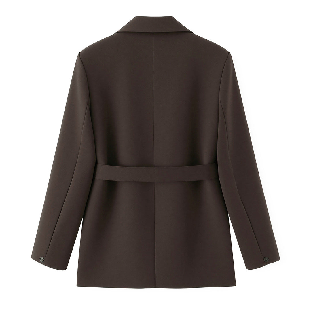 Damen Zweiteiliges Blazer-Set mit Bindegürtel, tailliertem Sakko und hochtaillierter weiter Hose Drune