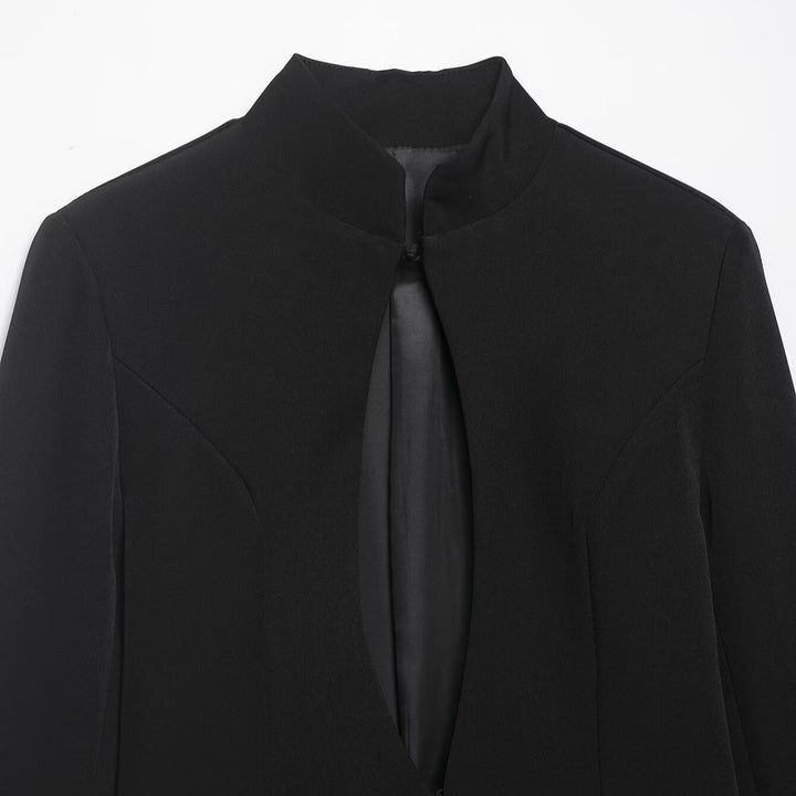 Damen Kastenförmiger Cape-Blazer mit Stehkragen und verdeckter Front Drune