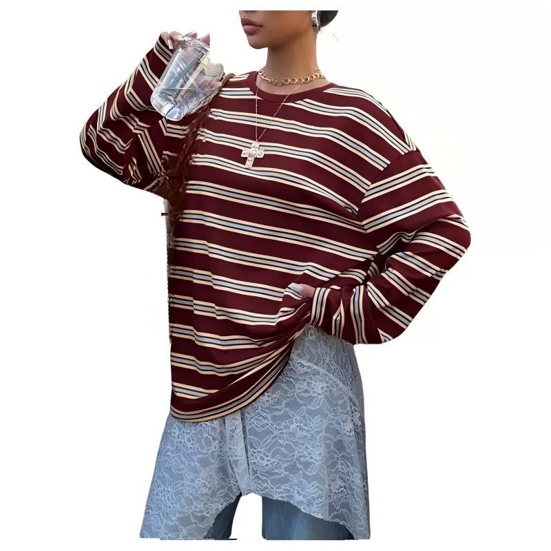 Damen gestreiftes Langarmshirt mit lässigem Schnitt und rundem Halsausschnitt
