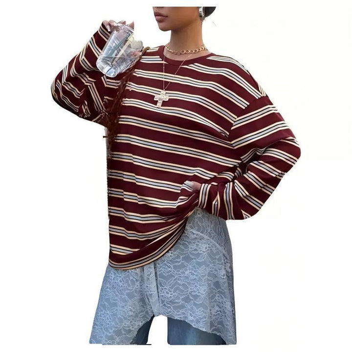 Damen gestreiftes Langarmshirt mit lässigem Schnitt und rundem Halsausschnitt