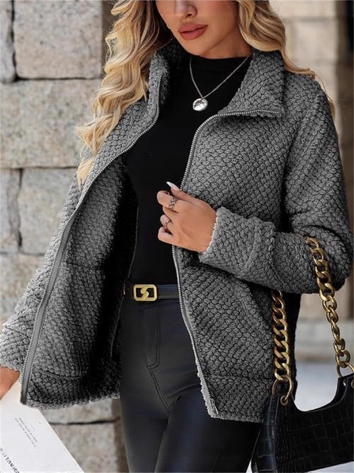 Damen Teddy-Fleece Jacke mit Reißverschluss und Stehkragen Drune
