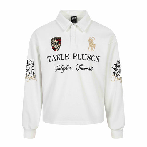 Unisex Langärmeliges Rugby-Poloshirt mit Stickereien und Kentkragen Drune