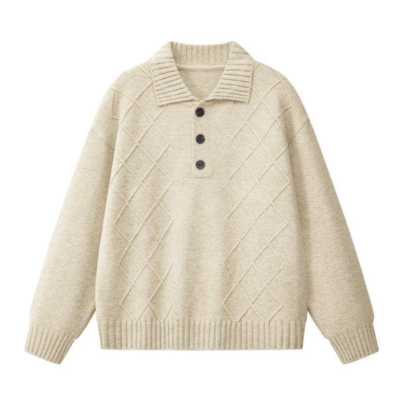 Damen Strickpullover mit Polokragen und Rautenstruktur Drune
