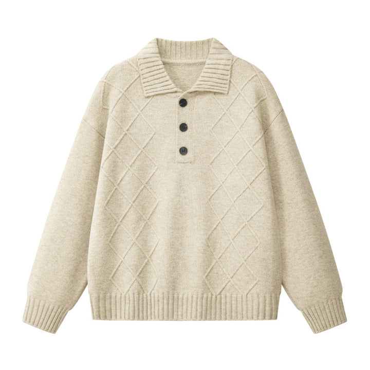 Damen Strickpullover mit Polokragen und Rautenstruktur Drune