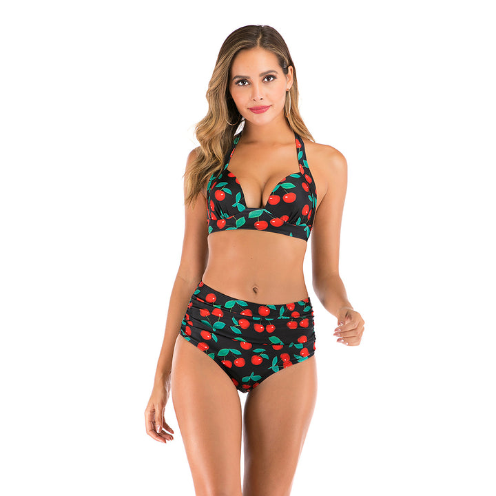 Damen Hochtaillierter Bikini mit tiefem Ausschnitt und trendigem Tiermuster Drune